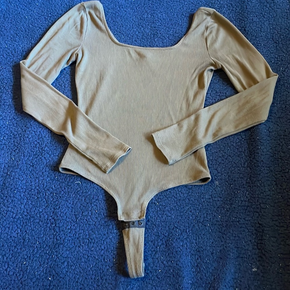 3/$25 Madewell Olive Green Long Sleeve Square Neck Bodysuit Size Small